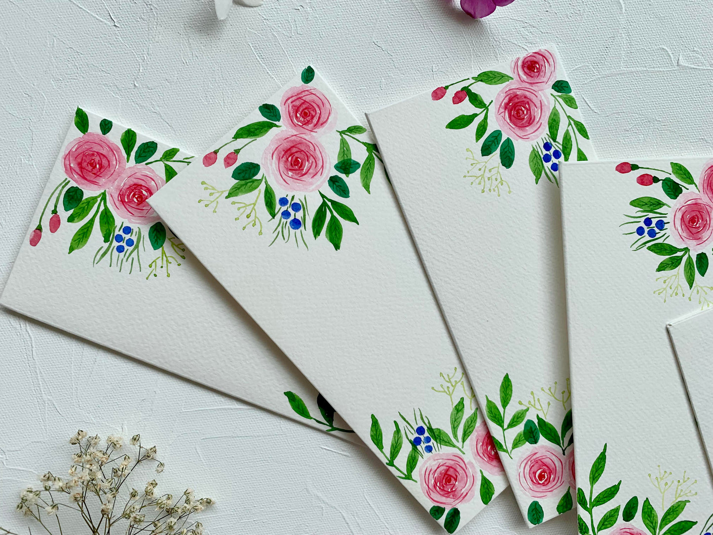 watercolour hand-painted envelopes rose garden