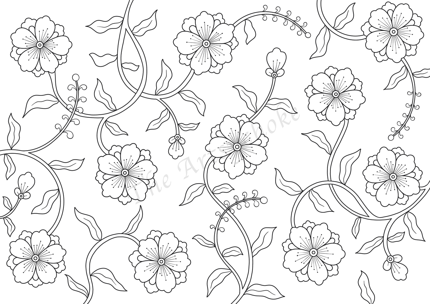 cosmos floral pattern printable colouring sheet