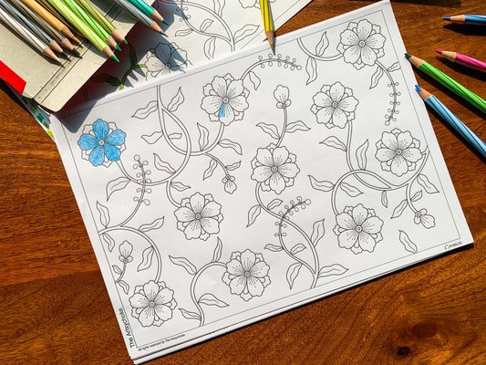 cosmos floral pattern printable colouring sheet
