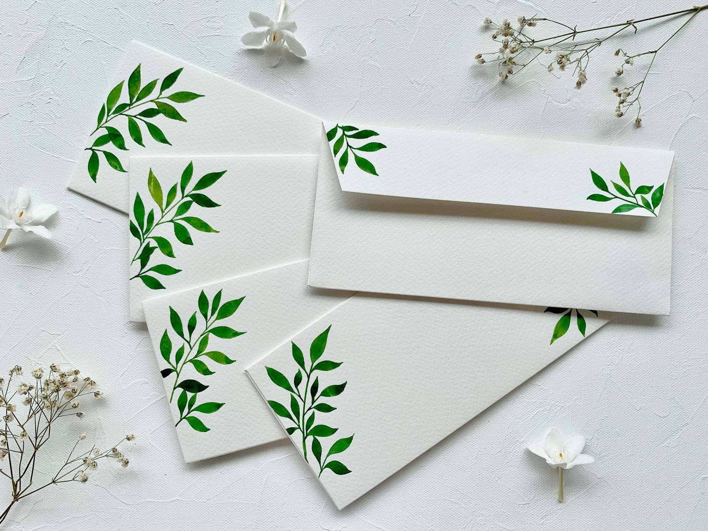 hand-painted watercolour leaves botanical themed money envelopes